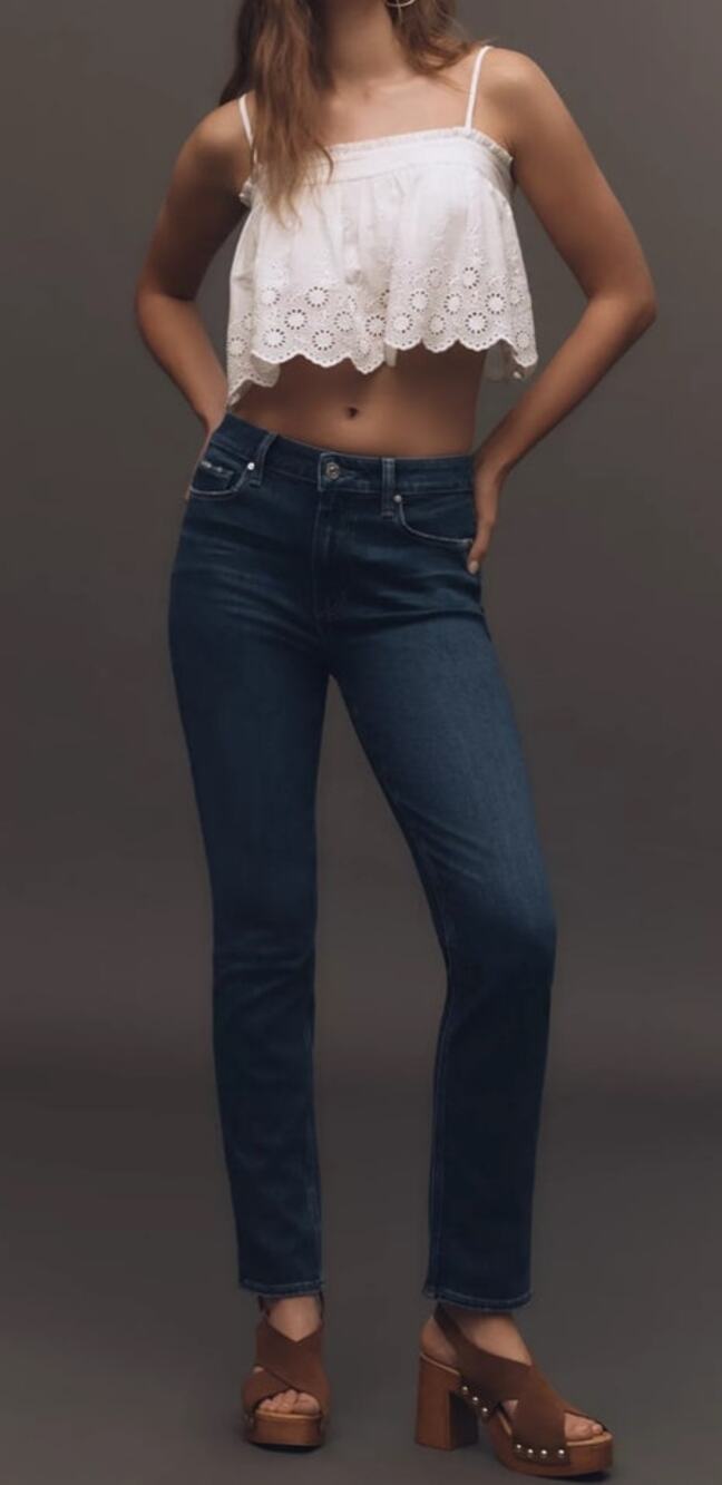 PAIGE Anthropologie Cindy Dark Wash Straight Leg Jean Size 27 $239 Retail